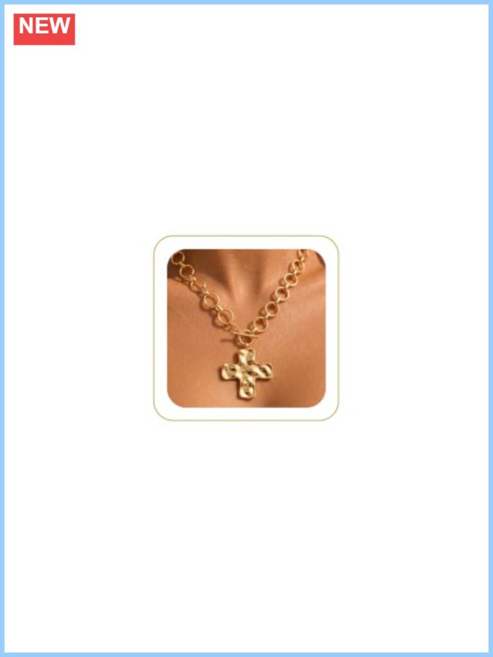 14K Gold Plated Cross Necklace Chunky Toggle Clasp Women's Jewelry